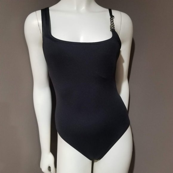 Michael Kors Logo Chain Scoopneck One Piece Swimsuit Black - Picture 2 of 11